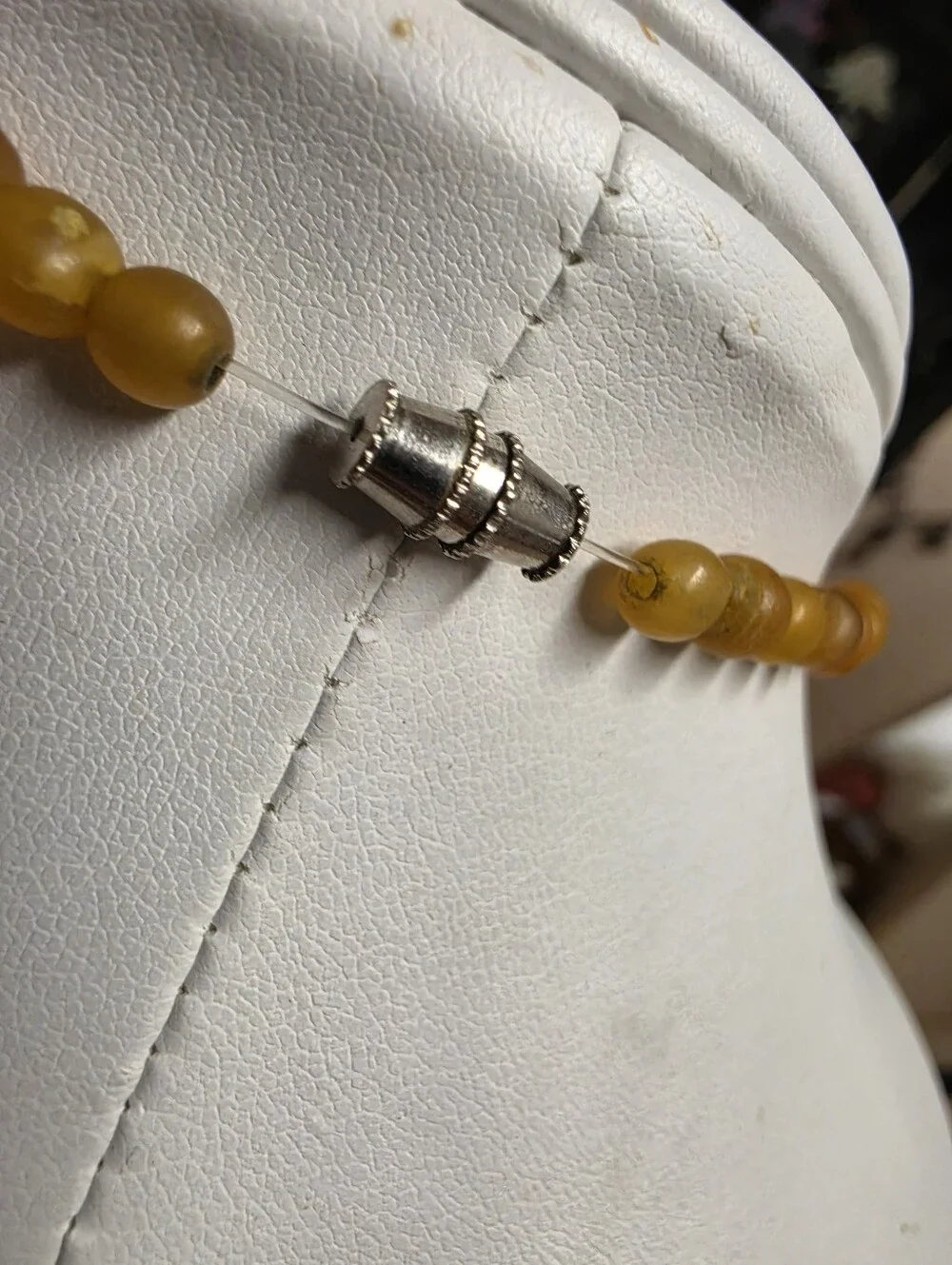 Vintage Tribal Carved Bone, Horn, UV Butterscotch Amber Choker